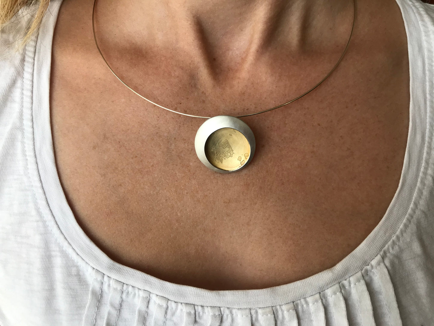 Large Gilt Silver and Gold Pendant Necklace
